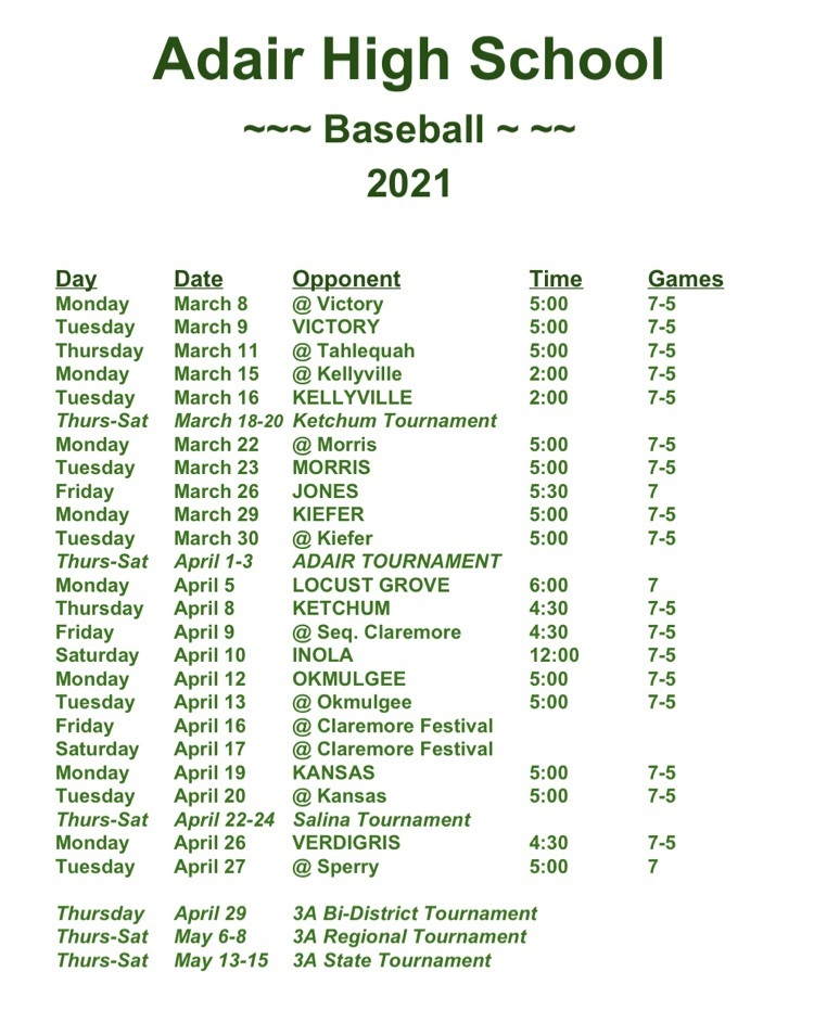 baseball schedule 