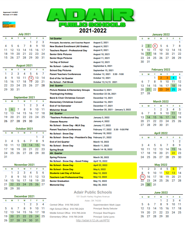 21/22 APS Revised Calendar